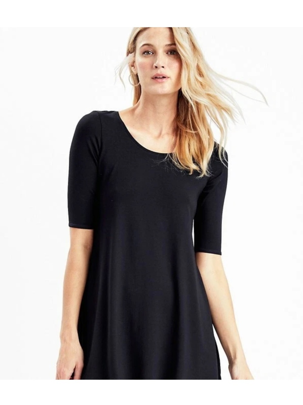 Eileen Fisher Tunic Dress Women XL Black 100% Silk Long Sleeve Mini Lagenlook